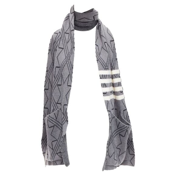 Thom Browne Graphic Star 4 Bar Stripes Pocketed Long Scarf